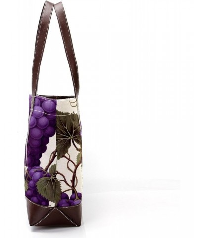 Grapes Canvas Leather Mix Hand-held Tote Bag, 13.3x4.7x12.2 in - Stylish Carryall with Durable Materials $28.79 Totes