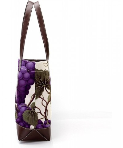 Grapes Canvas Leather Mix Hand-held Tote Bag, 13.3x4.7x12.2 in - Stylish Carryall with Durable Materials $28.79 Totes