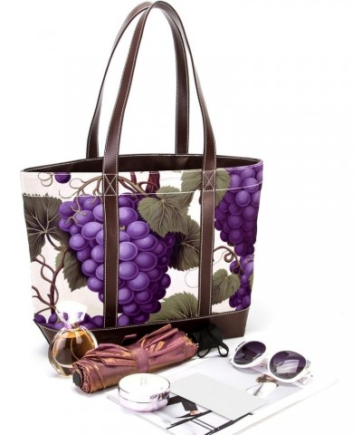 Grapes Canvas Leather Mix Hand-held Tote Bag, 13.3x4.7x12.2 in - Stylish Carryall with Durable Materials $28.79 Totes