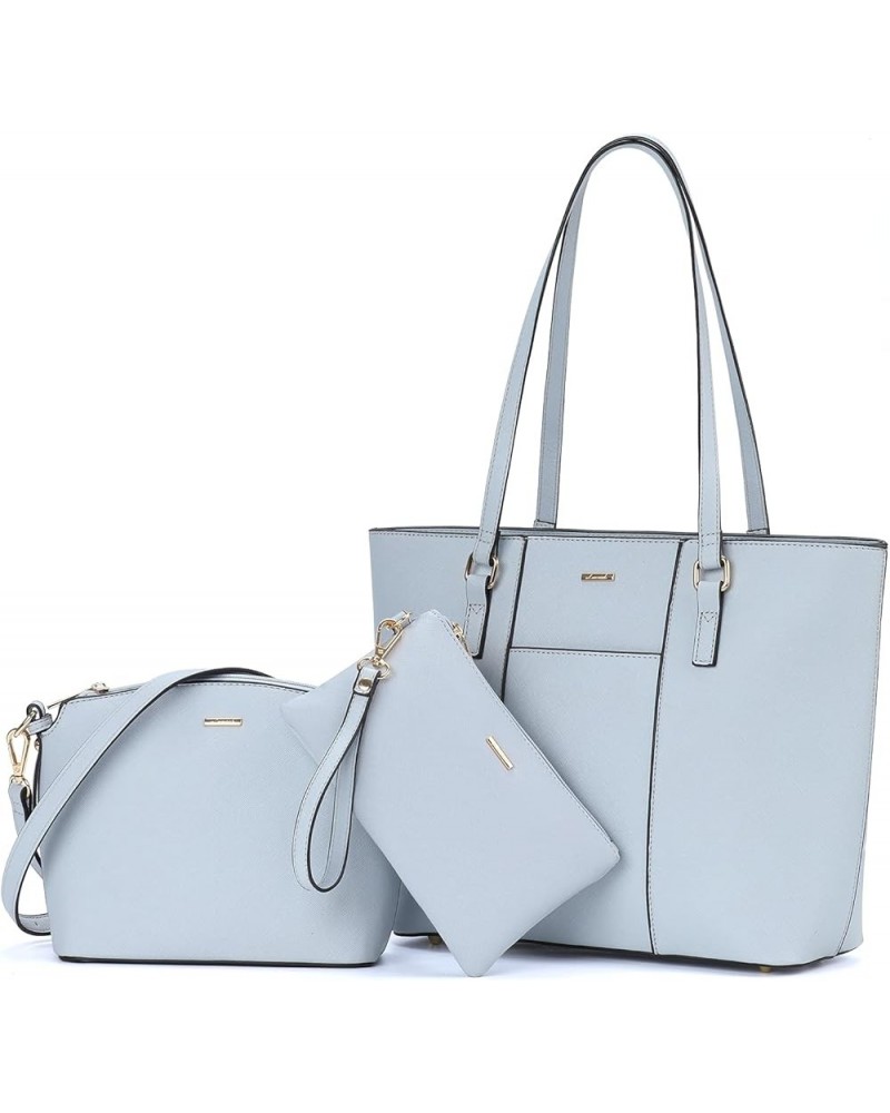 Purses and Handbags for Women Fashion Tote Bags Shoulder Bag Top Handle Satchel Bags 3pcs-3 Pale Blue $20.64 Totes