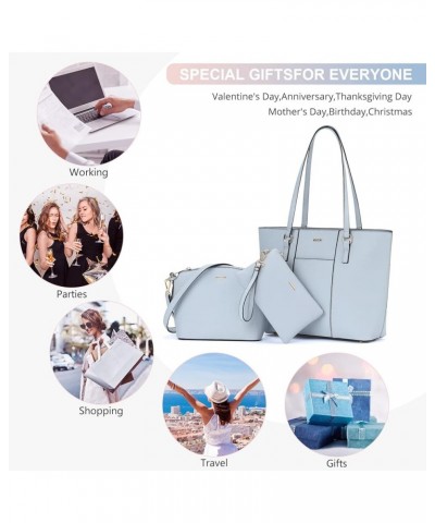 Purses and Handbags for Women Fashion Tote Bags Shoulder Bag Top Handle Satchel Bags 3pcs-3 Pale Blue $20.64 Totes