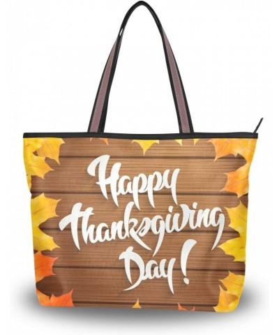 Tote Bag Happy Thanksgiving Day On Wood Shoulder Bag Handbag for Women Girls $13.50 Shoulder Bags