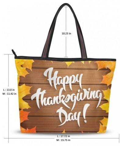 Tote Bag Happy Thanksgiving Day On Wood Shoulder Bag Handbag for Women Girls $13.50 Shoulder Bags