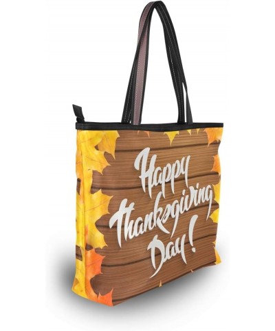 Tote Bag Happy Thanksgiving Day On Wood Shoulder Bag Handbag for Women Girls $13.50 Shoulder Bags