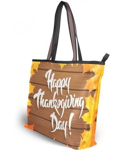 Tote Bag Happy Thanksgiving Day On Wood Shoulder Bag Handbag for Women Girls $13.50 Shoulder Bags