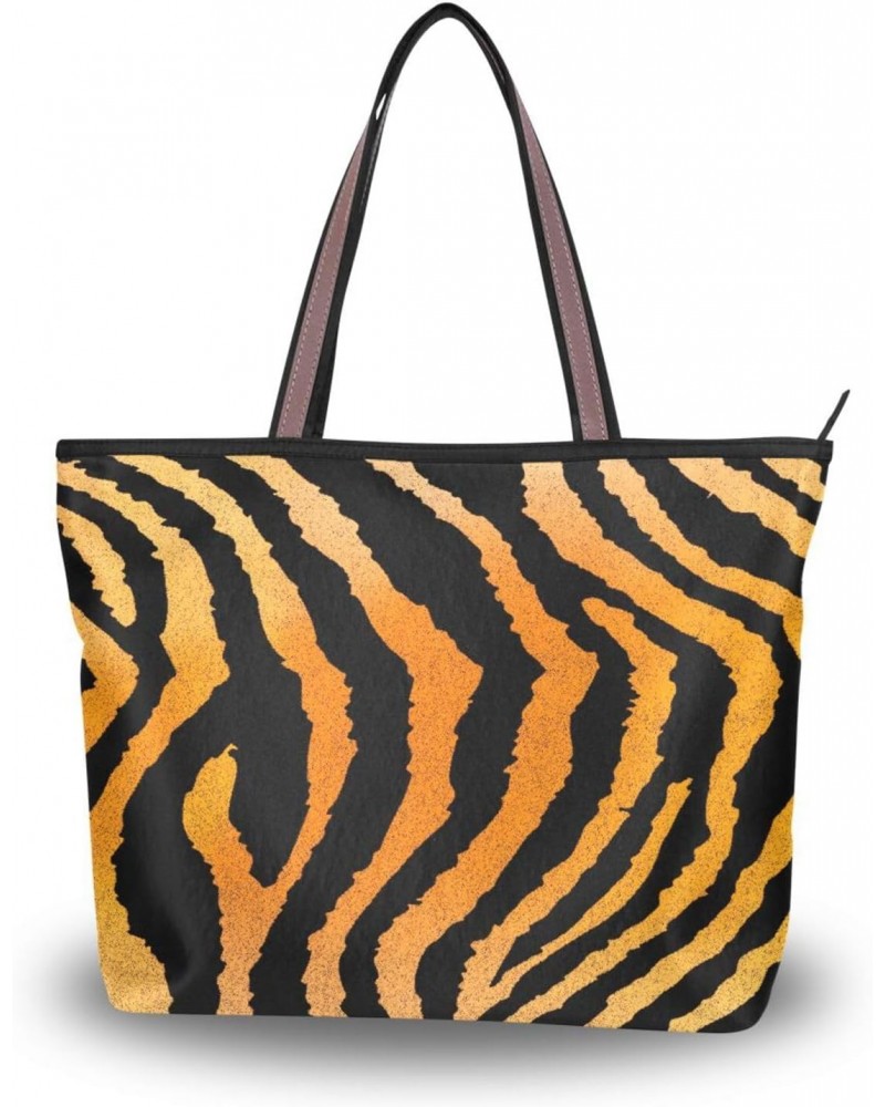 Womens Tote Bag, Tiger Skin Print Ladies Zip Shoulder Handbags $11.28 Shoulder Bags