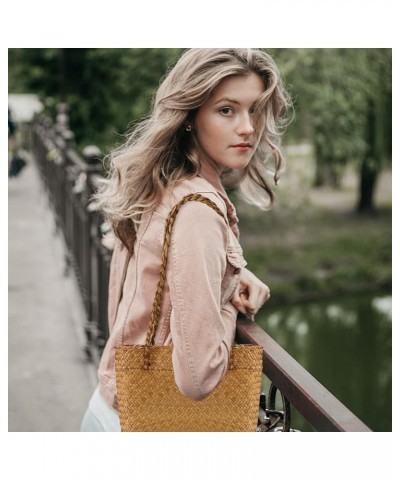 Woven Tote Bag Straw Braid Shoulder Bag Women Handbag Rattan Beach Bag Handmade Weaving Bag for Women Girls Female Yellow $9....