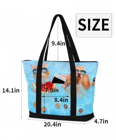 Tote Bag for Women Canvas Shoulder Bag Large Casual Handbag Lightweight Tote Bag with Zipper for Work Travel Shopping Cat Dog...