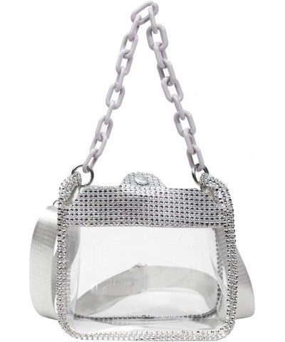 Rhinestone Clear Handbags Transparent Thick Chain Women Tote Bag Shiny Portable Elegant Personality Simple Silver $7.87 Totes