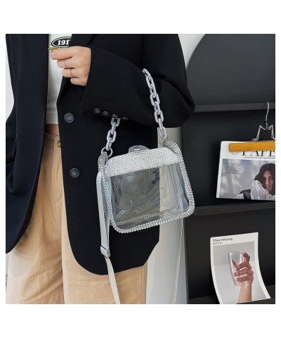 Rhinestone Clear Handbags Transparent Thick Chain Women Tote Bag Shiny Portable Elegant Personality Simple Silver $7.87 Totes