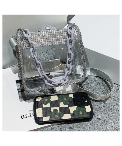 Rhinestone Clear Handbags Transparent Thick Chain Women Tote Bag Shiny Portable Elegant Personality Simple Silver $7.87 Totes