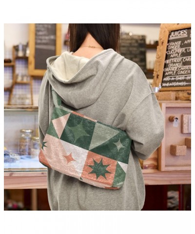 Christmas Geometric Stars Tree Plush Underarm Bag Women's Tote Handbags Fluffy Shoulder Bag for Autumn and Winter $14.15 Totes