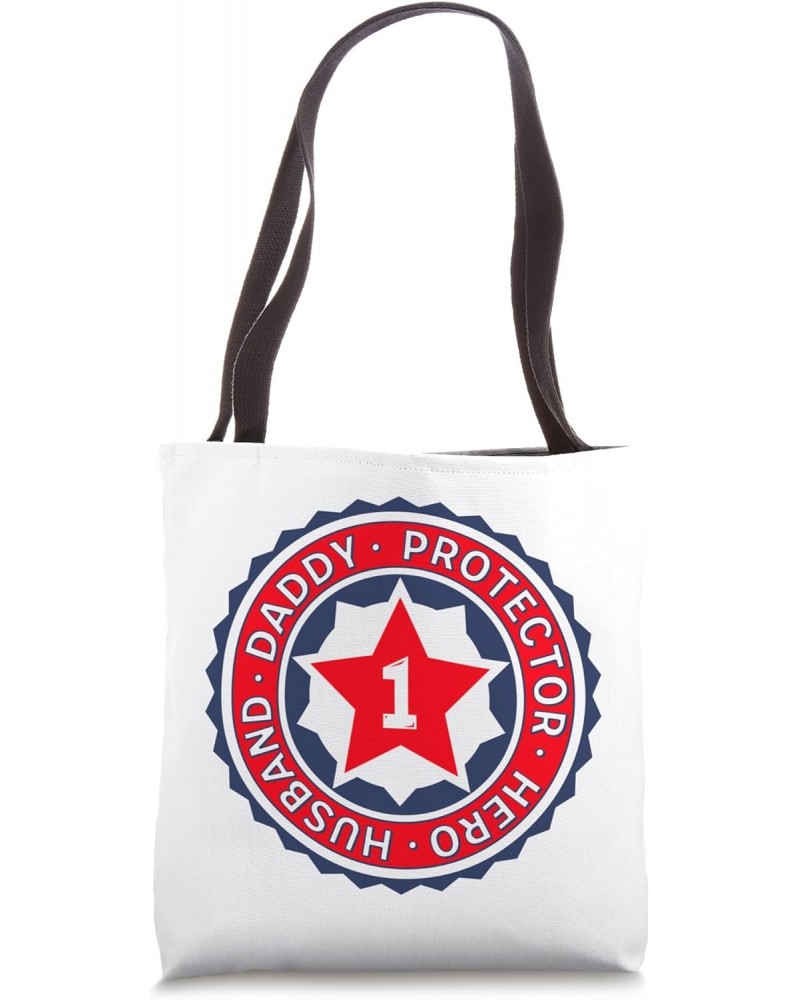 Husband Daddy Protector Hero Number 1 Patriotic Father's Day Tote Bag $13.77 Totes