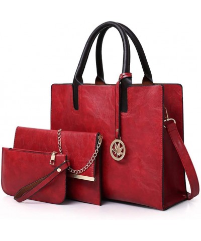 Women Handbags Sets 3 Pcs Large Capacity Handbag Chain Shoulder Bag Clutch Purse Red $16.79 Totes