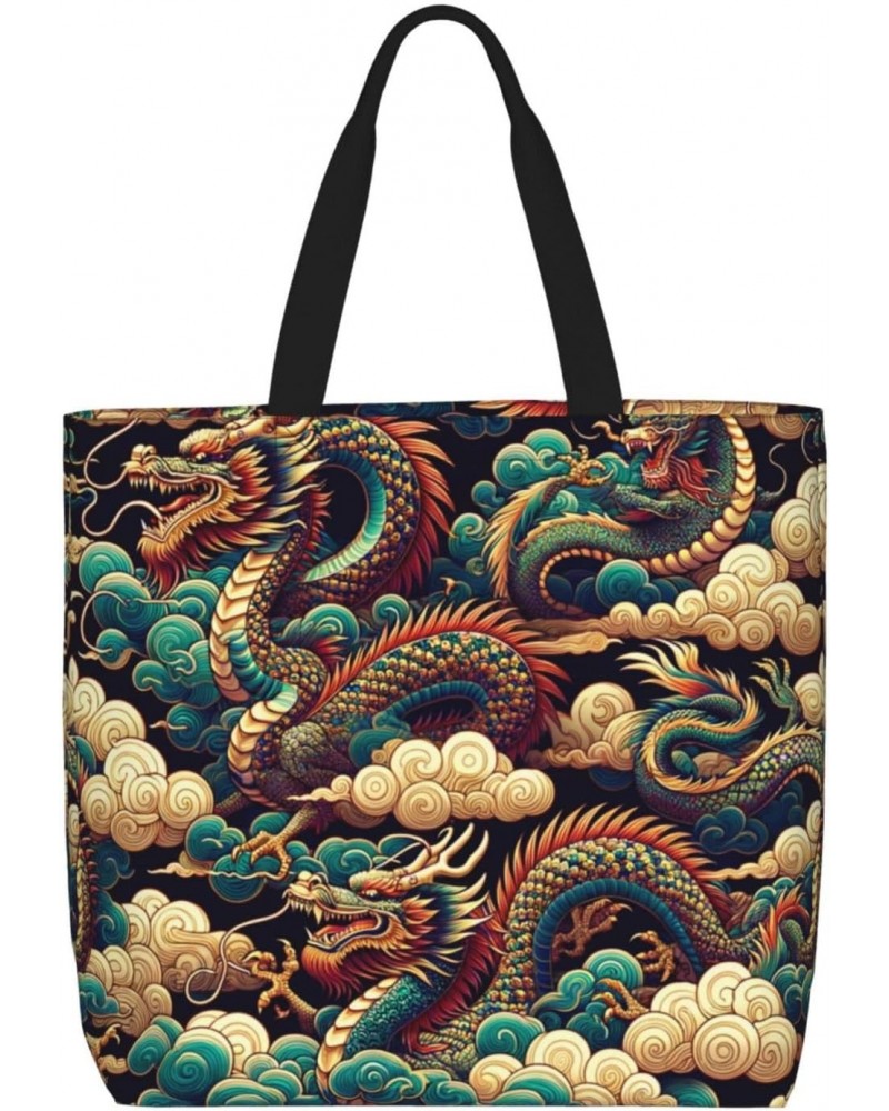 Women'S Soft Tote Shoulder Bag Cloud-Dragon-China Foldable Travel Purse With Zipper Closure $11.38 Totes