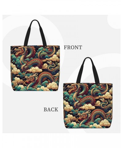 Women'S Soft Tote Shoulder Bag Cloud-Dragon-China Foldable Travel Purse With Zipper Closure $11.38 Totes