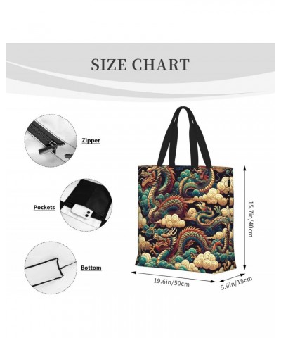 Women'S Soft Tote Shoulder Bag Cloud-Dragon-China Foldable Travel Purse With Zipper Closure $11.38 Totes