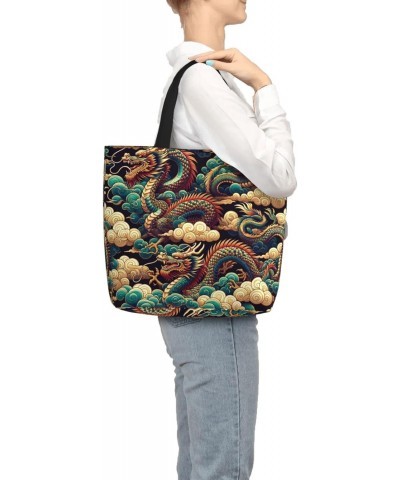 Women'S Soft Tote Shoulder Bag Cloud-Dragon-China Foldable Travel Purse With Zipper Closure $11.38 Totes