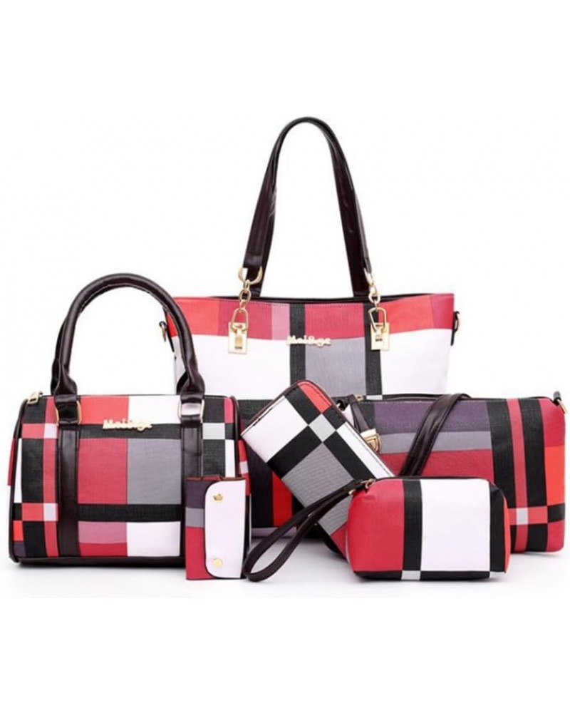 Women 6pcs Tote Purse Handbags Set PU Leather Top-Handle Crossbody Bag Clutch Wallet Key Holder Black Red $30.13 Totes