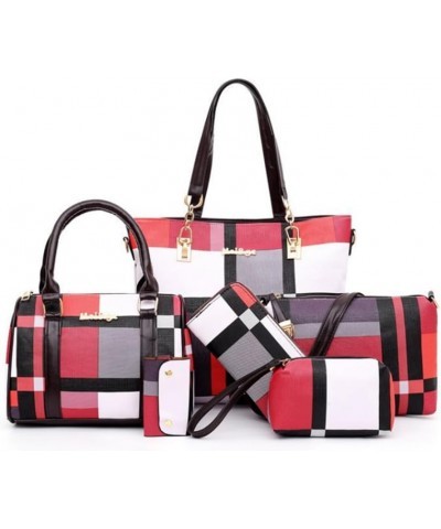 Women 6pcs Tote Purse Handbags Set PU Leather Top-Handle Crossbody Bag Clutch Wallet Key Holder Black Red $30.13 Totes