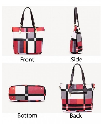 Women 6pcs Tote Purse Handbags Set PU Leather Top-Handle Crossbody Bag Clutch Wallet Key Holder Black Red $30.13 Totes