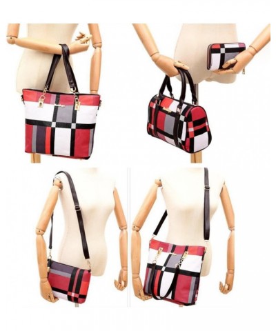 Women 6pcs Tote Purse Handbags Set PU Leather Top-Handle Crossbody Bag Clutch Wallet Key Holder Black Red $30.13 Totes