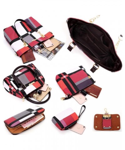 Women 6pcs Tote Purse Handbags Set PU Leather Top-Handle Crossbody Bag Clutch Wallet Key Holder Black Red $30.13 Totes