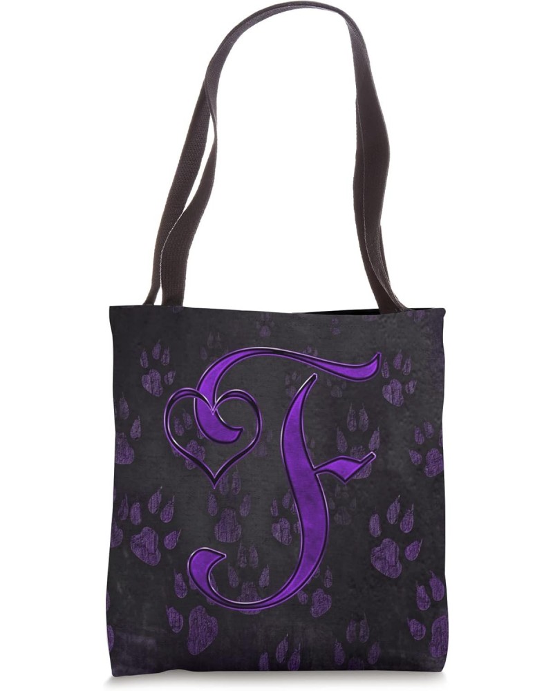 Paw Print Letter F Purple Pet Dog Cat Animal Heart Love Name Tote Bag $10.05 Totes