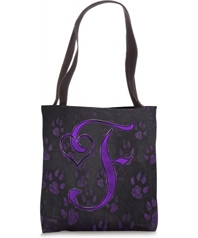 Paw Print Letter F Purple Pet Dog Cat Animal Heart Love Name Tote Bag $10.05 Totes