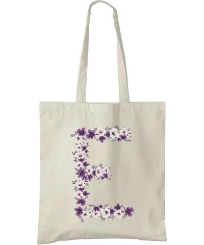 Initialled Natural Cotton Tote Bag - Violet Flowers - Pick A Letter E $16.81 Totes