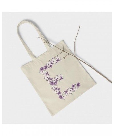 Initialled Natural Cotton Tote Bag - Violet Flowers - Pick A Letter E $16.81 Totes