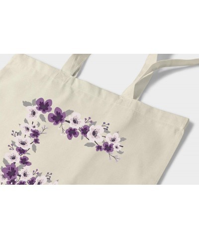 Initialled Natural Cotton Tote Bag - Violet Flowers - Pick A Letter E $16.81 Totes