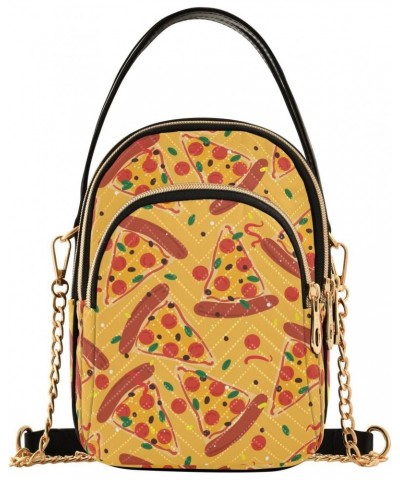 Cute Cartoon Yummy Pizza Crossbody Bags for Women Quilted Shoulder Bag Handbag with Chain Strap Trendy Cross Body Cell Phone ...