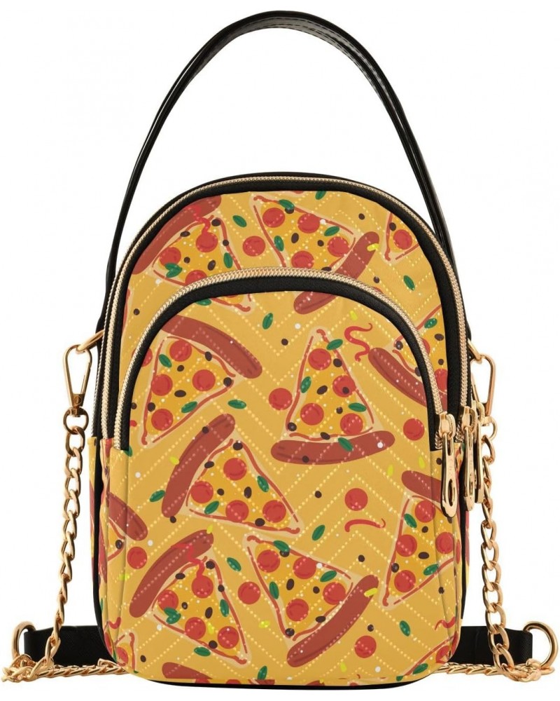 Cute Cartoon Yummy Pizza Crossbody Bags for Women Quilted Shoulder Bag Handbag with Chain Strap Trendy Cross Body Cell Phone ...