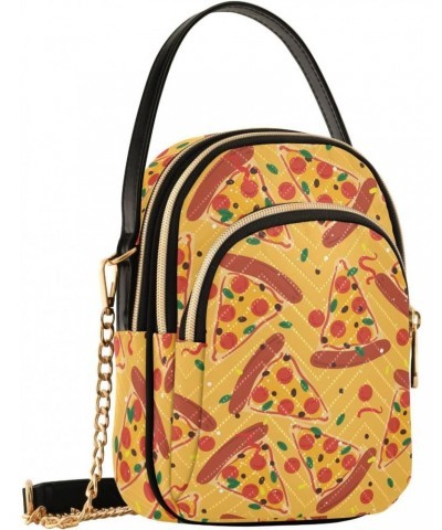 Cute Cartoon Yummy Pizza Crossbody Bags for Women Quilted Shoulder Bag Handbag with Chain Strap Trendy Cross Body Cell Phone ...