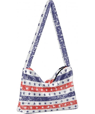 4th of July Women Boho Handbag Grunge Stars Stripes Liberty Underarm Bag Tote Bag Shoulder Bag Crossbody Bag Fluffy Cell Phon...