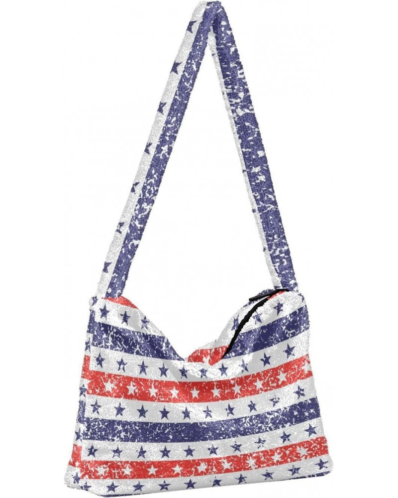 4th of July Women Boho Handbag Grunge Stars Stripes Liberty Underarm Bag Tote Bag Shoulder Bag Crossbody Bag Fluffy Cell Phon...