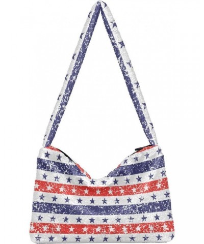 4th of July Women Boho Handbag Grunge Stars Stripes Liberty Underarm Bag Tote Bag Shoulder Bag Crossbody Bag Fluffy Cell Phon...