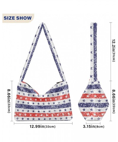 4th of July Women Boho Handbag Grunge Stars Stripes Liberty Underarm Bag Tote Bag Shoulder Bag Crossbody Bag Fluffy Cell Phon...