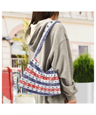 4th of July Women Boho Handbag Grunge Stars Stripes Liberty Underarm Bag Tote Bag Shoulder Bag Crossbody Bag Fluffy Cell Phon...