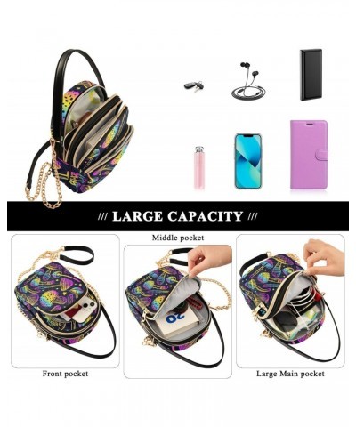 Cell Phone Purse Neon Bright Magic Mushroom Crossbody Handbag Durable Shoulder Bag Sturdy Travel Pouch Compact Chic Bag for W...