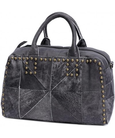 Willow Studded Handbag for Women Genuine Leather Boston Bag Large Capacity Shoulder Bag Retro Crossbody Bag Black $36.75 Shou...