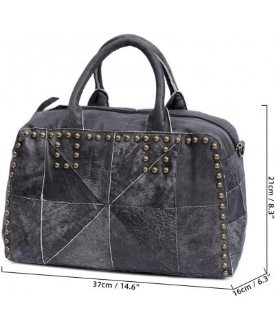 Willow Studded Handbag for Women Genuine Leather Boston Bag Large Capacity Shoulder Bag Retro Crossbody Bag Black $36.75 Shou...