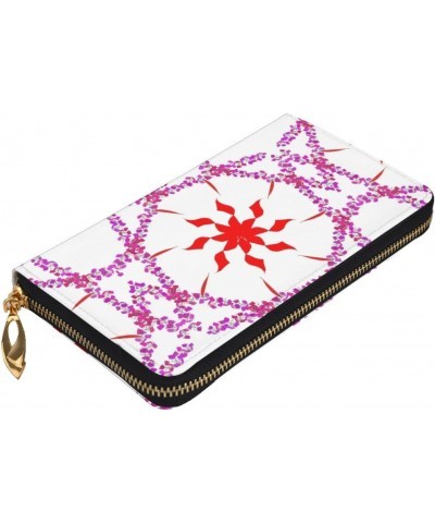 Turning The Octagonal Flower Pattern Leather Long Clutch Wallet : 7.48x4.13 Inch Comfortable Lightweight Waterproof Durable N...