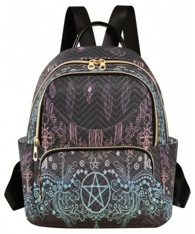 Boho Chic Style Star Pentagram Keys Feathers Backpack for Women Purse Bag Travel Handbag Shoulder Bag $18.89 Backpacks