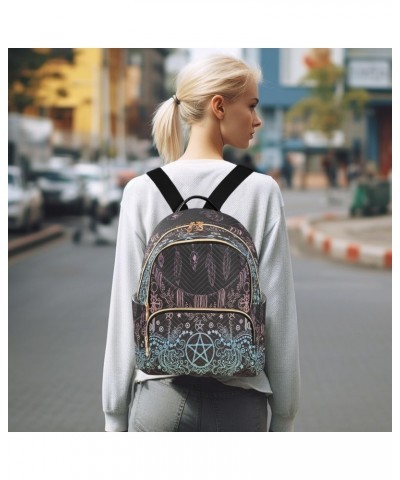 Boho Chic Style Star Pentagram Keys Feathers Backpack for Women Purse Bag Travel Handbag Shoulder Bag $18.89 Backpacks