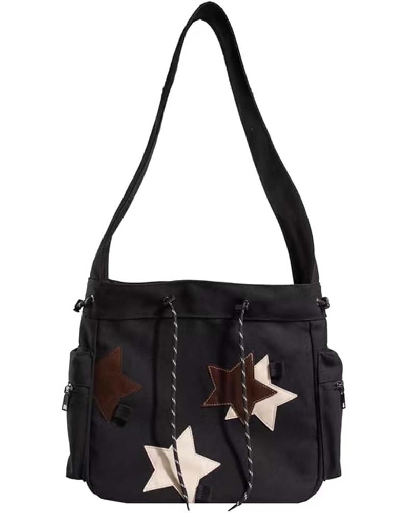 Grunge Aesthetic Messenger Bag for Women Men Vintage Canvas Crossbody Shoulder Tote Hobo Bag Cute Star Purse Black $13.63 Totes