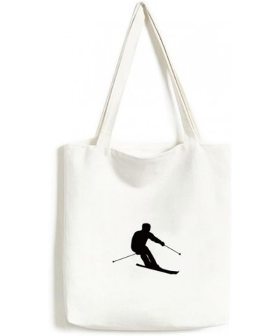 Black Winter Sport Skiing Outline Tote Canvas Bag Shopping Satchel Casual Handbag $16.11 Totes