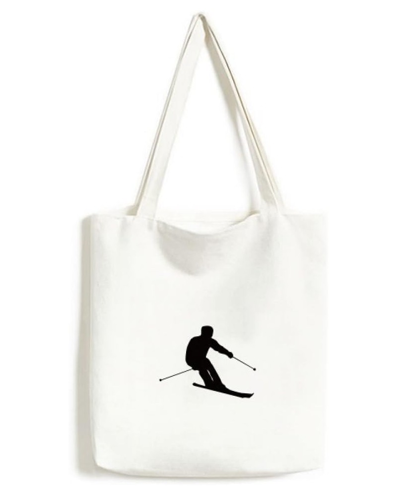 Black Winter Sport Skiing Outline Tote Canvas Bag Shopping Satchel Casual Handbag $16.11 Totes