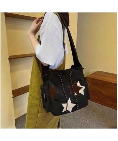 Grunge Aesthetic Messenger Bag for Women Men Vintage Canvas Crossbody Shoulder Tote Hobo Bag Cute Star Purse Black $13.63 Totes